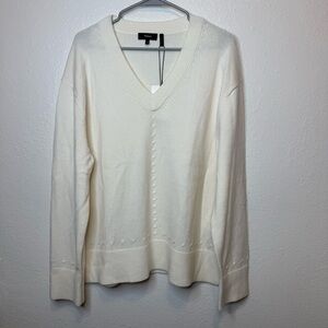 Theory Ivory V-Neck Cashmere and Merino Wool Blend Sweater Size Extra Large New